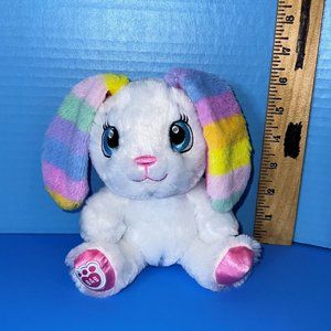 Build A Bear Buddies Smallfrys Bunny Rabbit White Rainbow Ears 7" Plush Easter